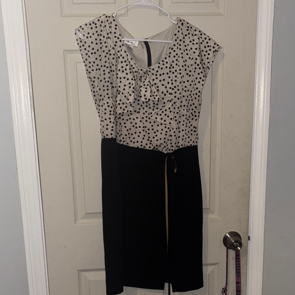 Elegant Polka Dot Black and Cream Dress